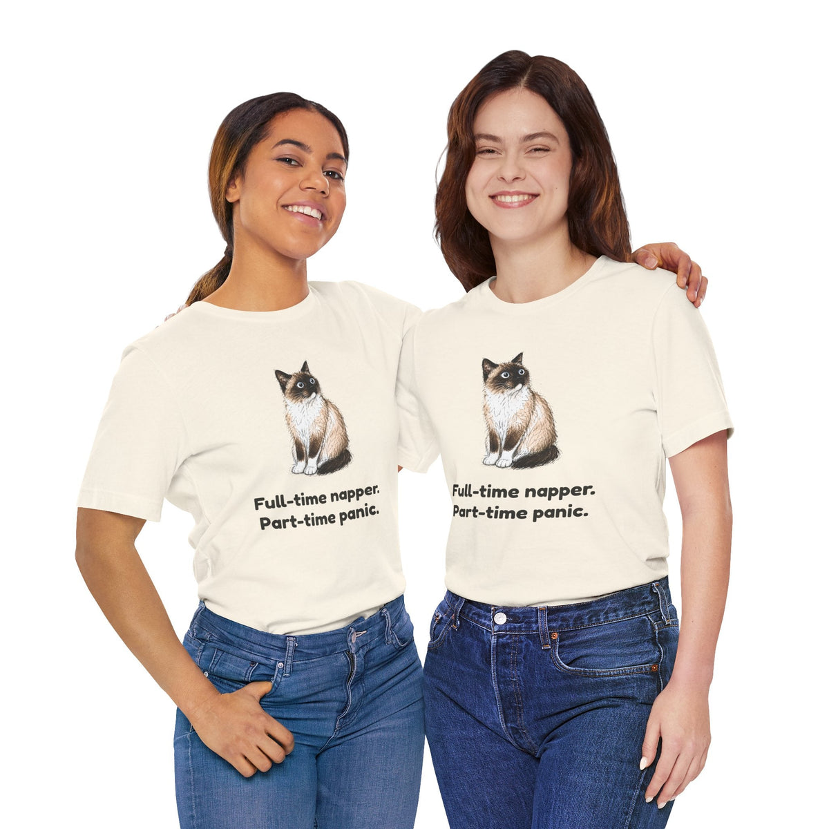 Full-Time Napper. Part-Time Panic. — Funny Snowshoe Cat T-Shirt