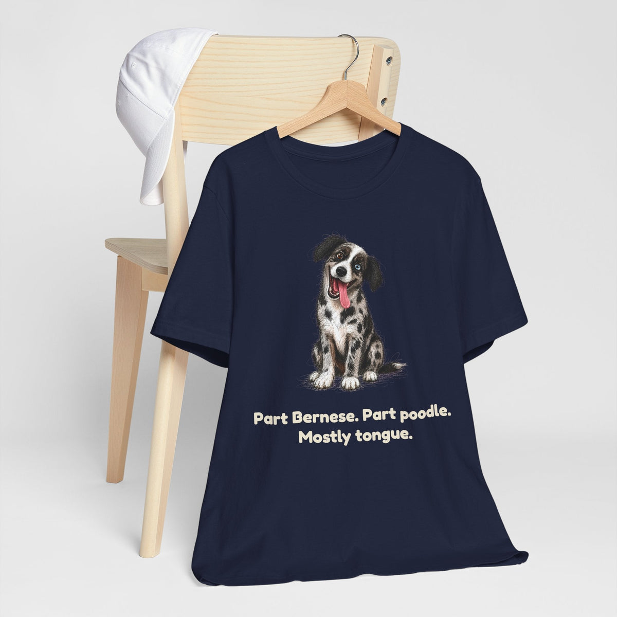 Part Bernese. Part Poodle. Mostly Tongue. — Funny Bernedoodle T-Shirt