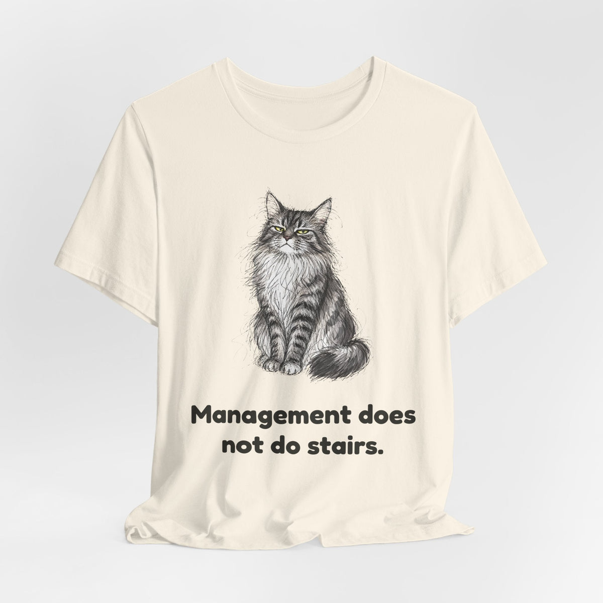 Management Does Not Do Stairs — Funny Maine Coon Cat T-Shirt