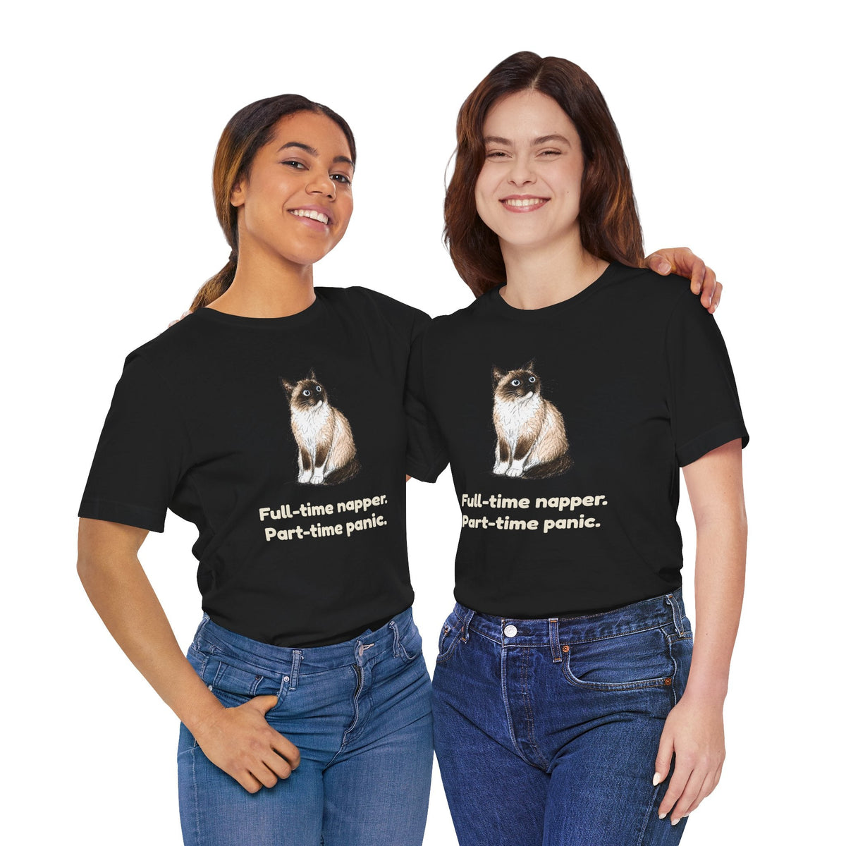 Full-Time Napper. Part-Time Panic. — Funny Snowshoe Cat T-Shirt